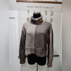 Lattelier Colourblock Turtleneck Sweater Small Wool Yak Blend Neutral